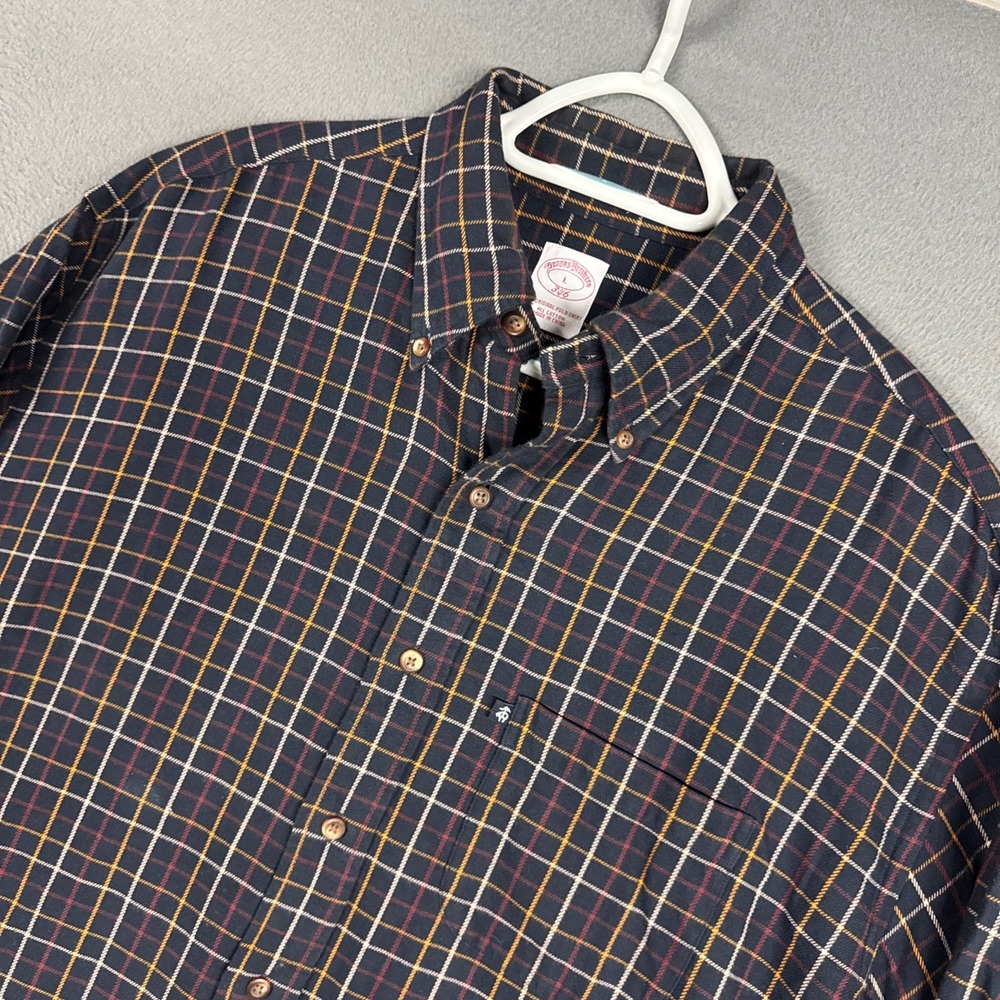 Brooks Brothers Shirt Mens Large Blue 346 Plaid Cotton Long Sleeve Button Down